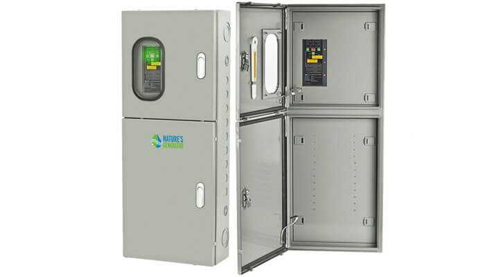 Natures generator 125a automatic transfer switch - tycoonstory | tycoonstory media Electric transfer switch by nature’s generator with a 125a capacity and dual doors open, revealing the control panel and circuit access for seamless power management.