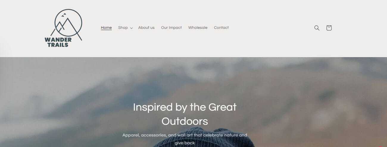 Wandertrails - tycoonstory | tycoonstory media Wander trails website depicting outdoor-inspired apparel, accessories, and their environmental impact initiatives.