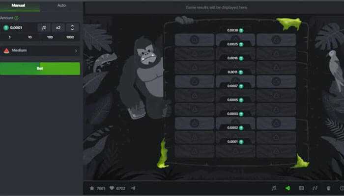 Why tower legend is a hit - tycoonstory | tycoonstory media Interactive game interface from bc originals games, with a design about gorillas, allowing for bets and showing results.