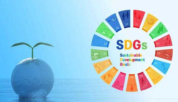 Challenges in implementing esg for sdg achievement - tycoonstory | tycoonstory media A representation of esg in sustainable development goals, featuring a plant sprouting from a globe and the sdg color wheel.