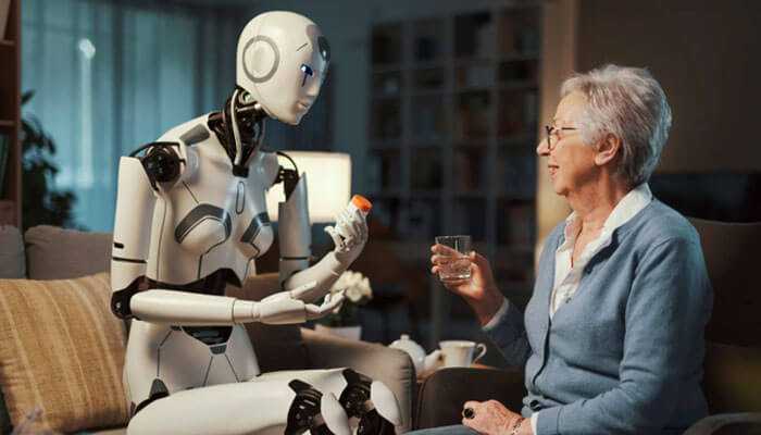 Healthcare and medicine - tycoonstory | tycoonstory media An elderly woman interacting with a humanoid robot, showcasing healthcare innovations by leading ai development companies.