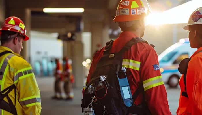 Training staff in security protocols and emergency response procedures - tycoonstory | tycoonstory media Emergency response team for safety in securing your business property, with an ambulance in the background.