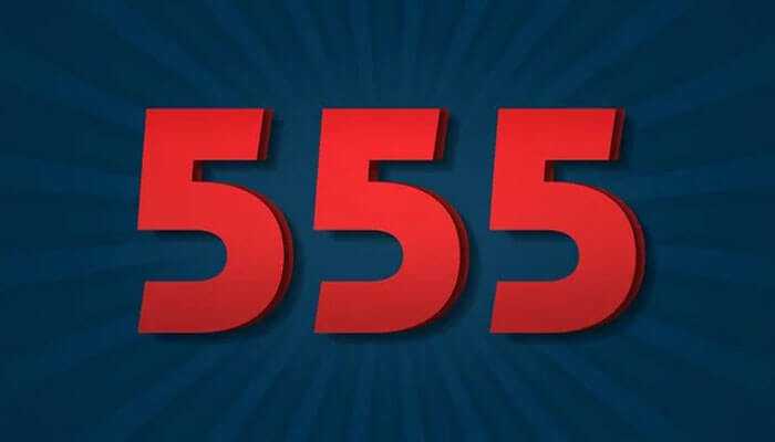 What is angel number 555 meaning in a career - tycoonstory | tycoonstory media The number 555 in bold red letters against a blue background, representing the powerful and transformative message of the 555 angel number.