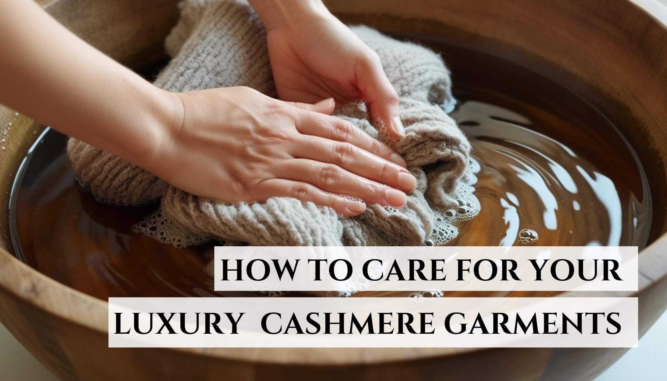 How to care for your luxury 3 1 | tycoonstory media A person gently washing a luxury cashmere garment in a wooden basin, demonstrating proper care techniques for preserving the softness and quality of luxury cashmere clothing.