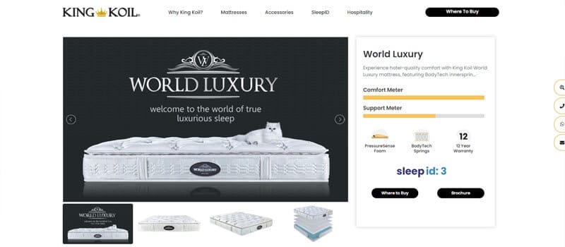 King koil world luxury - tycoonstory | tycoonstory media King koil world luxury mattress banner with a white cat, offering premium comfort, bodytech springs, and a 12-year warranty