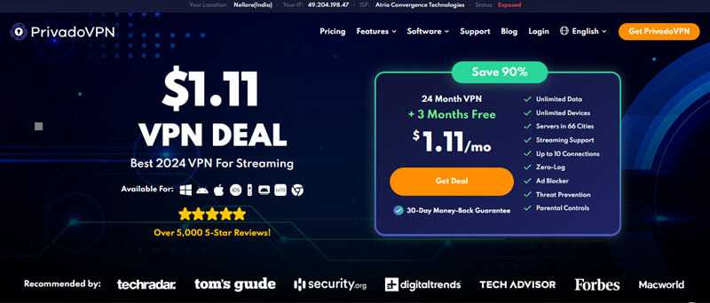 Privadovpn - tycoonstory | tycoonstory media Privadovpn homepage showcasing an affordable vpn deal and highlighting features like unlimited data, streaming support, and secure free vpn for nigeria