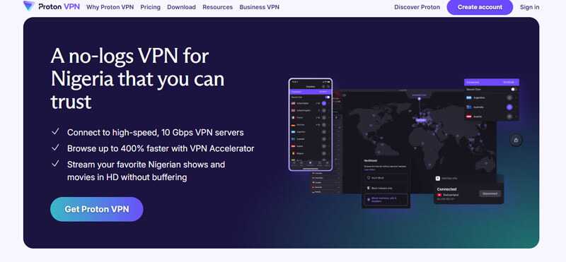 Proton vpn - tycoonstory | tycoonstory media Proton vpn interface showcasing a secure free vpn for nigeria with high-speed servers and streaming capabilities