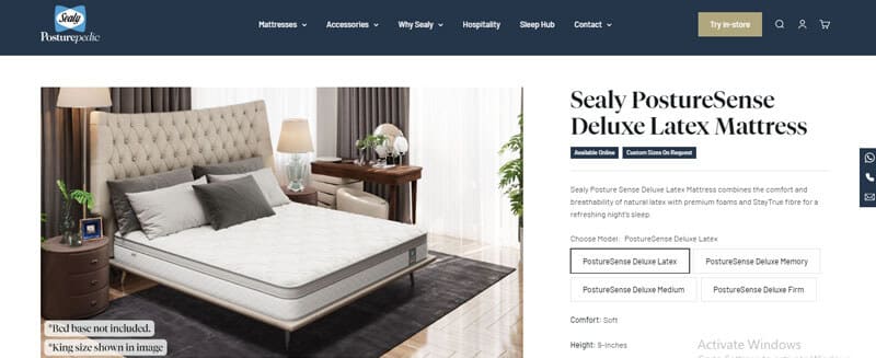 Sealy posturesense deluxe latex mattress - tycoonstory | tycoonstory media Webpage showcasing the sealy posturesense deluxe latex mattress with a styled bedroom setup and product details