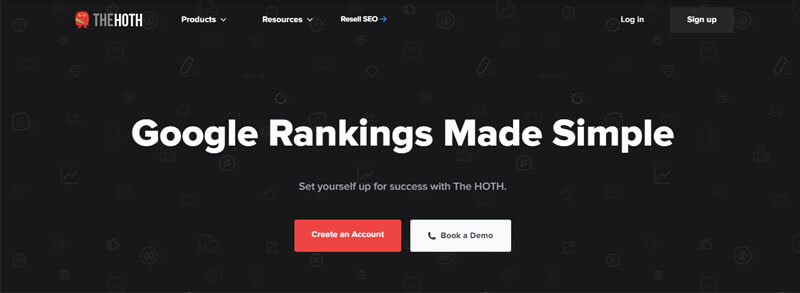The hoth - tycoonstory | tycoonstory media Homepage of the hoth with the headline google rankings made simple, offering options to create an account or book a demo for seo services