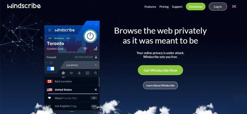 Windscribe - tycoonstory | tycoonstory media Windscribe vpn interface showcasing a free vpn for nigeria with private browsing and secure connection features