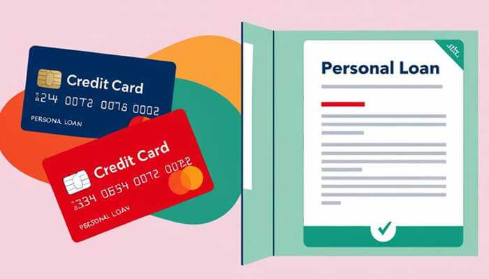 Comparing key features of personal loans and credit cards - tycoonstory 1 | tycoonstory media Is a personal loan better than a credit card? – illustration comparing credit cards and a personal loan document, highlighting financial decision-making.