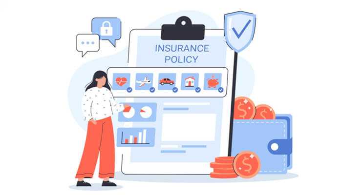 Online term insurance plan - tycoonstory | tycoonstory media Online term insurance policy illustration showing digital insurance dashboard with protection icons, wallet, and financial security symbols.