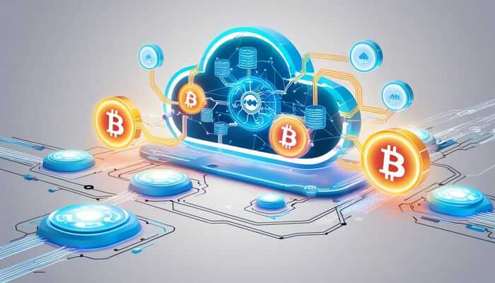 Cloud mining industry - tycoonstory | tycoonstory media Futuristic illustration of cryptocurrency cloud mining, showcasing bitcoin symbols, digital circuits, and a cloud-based mining network, representing the evolving investment landscape in crypto mining.