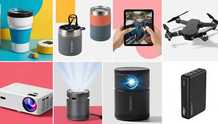 Tech advancements are making it possible - tycoonstory | tycoonstory media Collection of portable and compact products such as travel mugs, mini speakers, drones, handheld projectors, power banks, and compact electronic devices for everyday convenience.