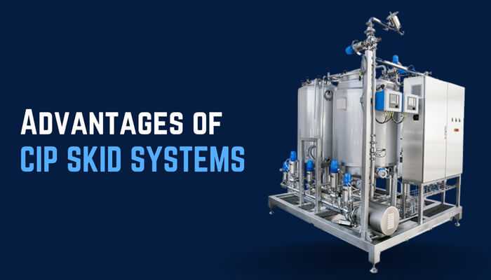 Advantages of cip skid systems Advantages of cip skid systems: a cip skid system displayed in a professional setting, highlighting the tanks, pipes, and control panels used for efficient cleaning in industrial applications.
