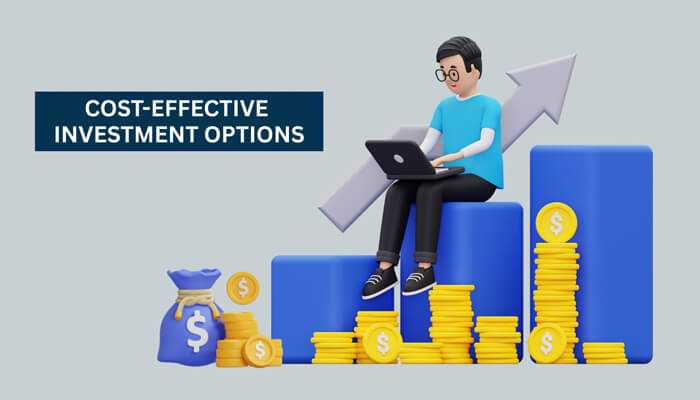 Cost-effective investment options 2 1 | tycoonstory media A 3d animated character sitting on a stack of coins with a laptop, symbolizing cost-effective investment options. The graph behind shows an upward trajectory, emphasizing financial growth and smart investment choices.