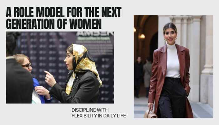 Discipline with flexibility in daily life 1 | tycoonstory media Dr. Mozhdeh shekarisaz discussing leadership strategies with women at an event, symbolizing women leadership and discipline with flexibility in daily life.