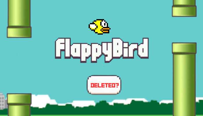Flappy bird deleted | tycoonstory media Flappy bird game start screen with the word "deleted? " indicating the removal of the game from app stores.