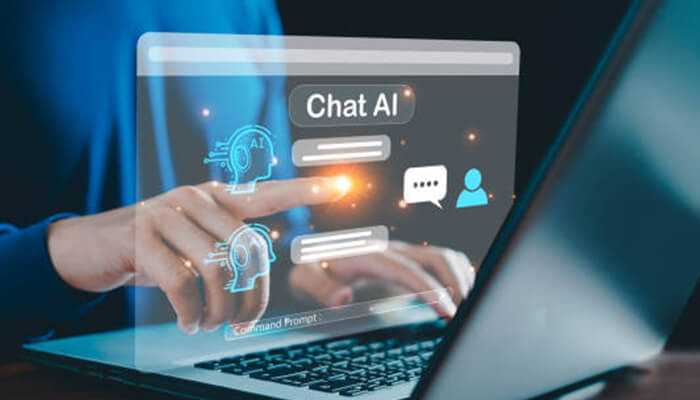 Generative ai certifications-tycoonstory 1 | tycoonstory media A person interacting with a virtual chat ai interface on a laptop, showcasing the power of generative ai. Enroll in a generative ai course to enhance your skills in ai technology.