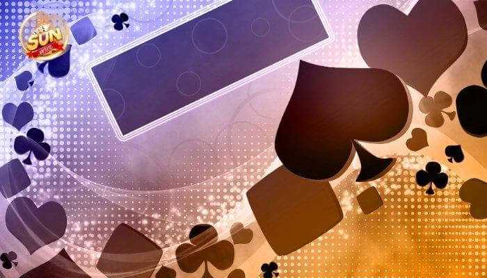 Ss | tycoonstory media A colorful casino-themed background featuring large spade, heart, club, and diamond symbols with the sunwin logo in the corner.