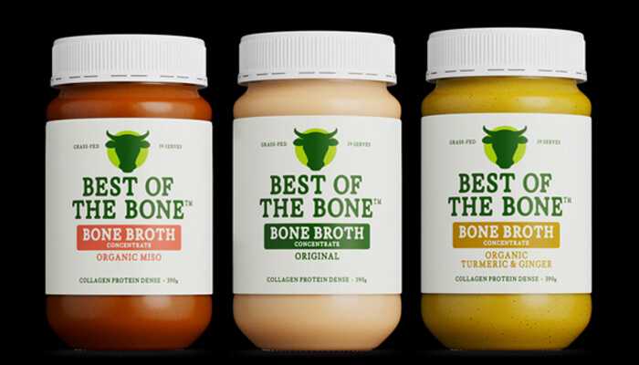 Bone broth concentrate | tycoonstory media Three jars of best of the bone bone broth concentrate in organic miso, original, and organic turmeric & ginger flavors, showcasing a variety of nutrient-rich options.