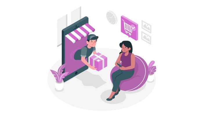 C2 | tycoonstory media Illustration of a customer receiving a product from an online store, symbolizing the ease and convenience provided by value added services in e-commerce.