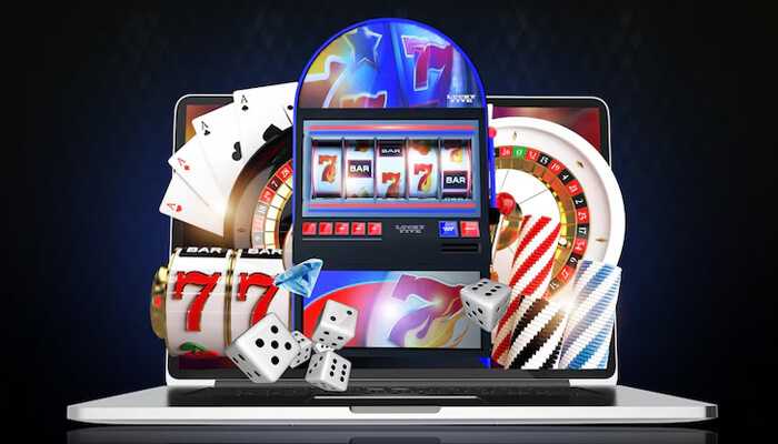 The rise of fake winbox88 login pages | tycoonstory media A laptop displaying various casino game elements, including a slot machine and cards, representing online gambling with a focus on winbox88 login security.