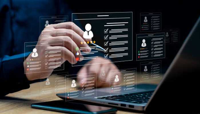 What to look for in the right ai hire | tycoonstory media Ai for startup: a user interacting with ai-driven recruitment software, analyzing candidate profiles and ratings, demonstrating the use of ai for hiring decisions in startups.