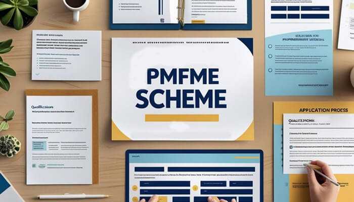Who can apply for the pmfme scheme | tycoonstory media Desk setup with documents, a tablet, and a cup of coffee displaying information about the pmfme scheme, highlighting pmfme scheme eligibility and application process details.