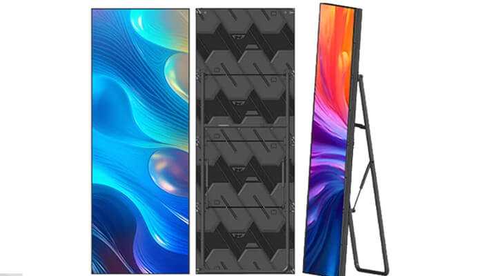 Smart control options | tycoonstory media Vertical led poster display screen showing vibrant colors with a sleek frame, highlighting dynamic visuals on the screen.