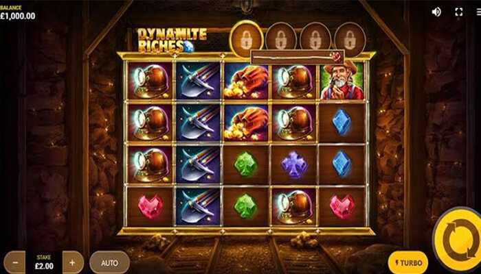 Top 5 slots tumbling feature | tycoonstory media A vibrant mining-themed slot interface from dynamite riches, showcasing colorful gems and classic slots with tumbling mechanics.