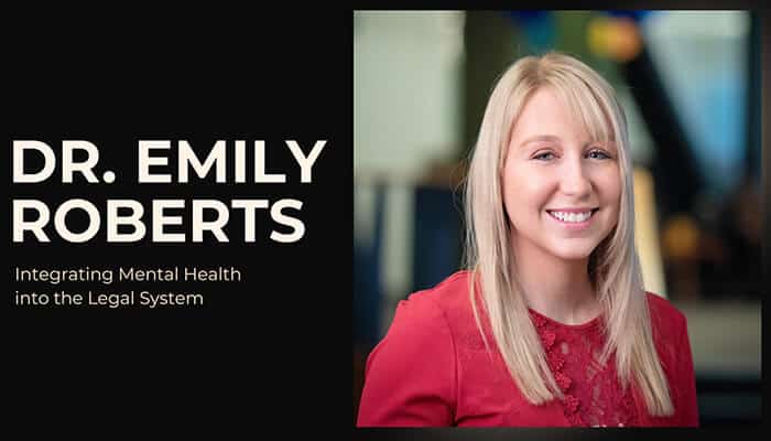 Dr. Emily roberts Dr. Emily roberts, expert in integrating mental health into the legal system, smiling in a professional headshot.