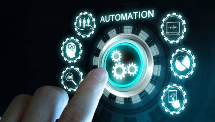 Balancing automation with personal touch | tycoonstory media Finger activating automation features on digital interface — proactive crm alerts using automation tools.
