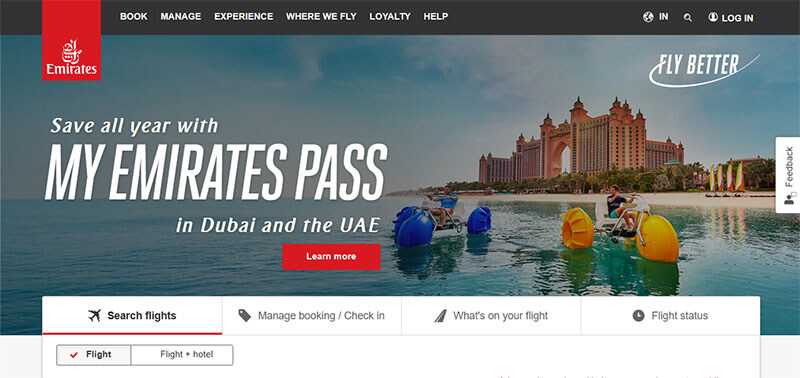 Emirates - tycoonstory | tycoonstory media Emirates homepage featuring a promotion for my emirates pass and a scenic beach view in dubai.