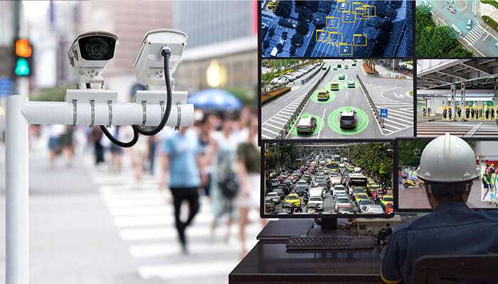 Privacy considerations - tycoonstory | tycoonstory media Traffic camera footage displayed on monitors with real-time vehicle detection and tracking in a city.