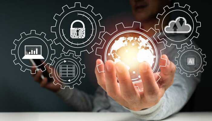 New security systems Business professional managing new security systems integration with digital network icons for cloud, data protection, and ai technology.