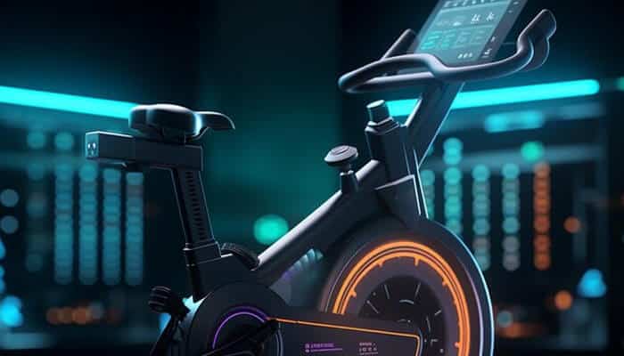 Key features to look for in a stationary bike - tycoonstory | tycoonstory media High-tech stationary bike for weight loss and cardio with digital display, glowing accents, and advanced workout tracking features.