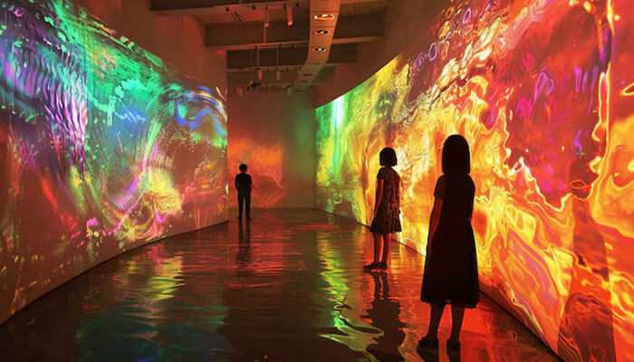Immersive art installations and experience museums - tycoonstory | tycoonstory media Visitors exploring colorful immersive art installations as creative spaces for brand activations.
