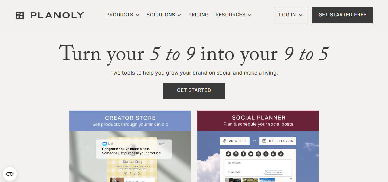Planoly - tycoonstory | tycoonstory media Planoly homepage screenshot – planoly social planner and creator store website helping users schedule tiktok content and sell products via link in bio.
