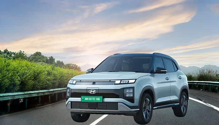 Technology and connectivity - tycoonstory | tycoonstory media Hyundai creta electric parked on a scenic road, showcasing its modern design and electric capabilities.