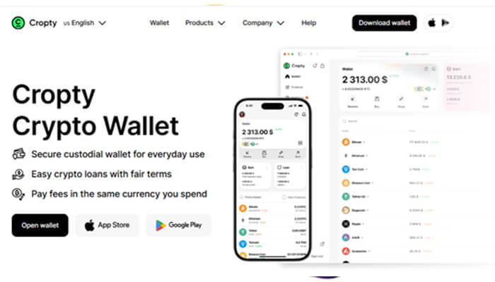 Cropty wallet Cropty crypto wallet interface shown on mobile and desktop, promoting secure digital currency management.