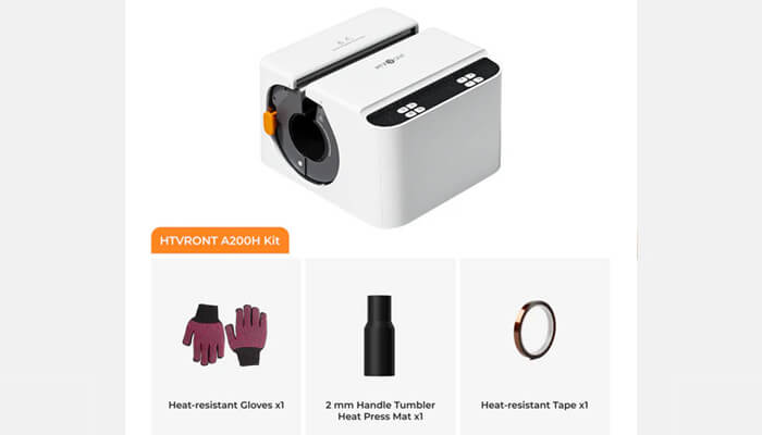 Htvront t-shirt Htvront a20h heat press kit displayed with heat-resistant gloves, a 2 mm handle tumbler heat press mat, and heat-resistant tape, designed for easy htvront t-shirt customization and crafting projects.