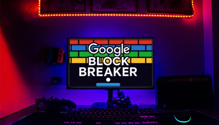 How to optimize doodle block breakers game performance - tycoonstory | tycoonstory media Google block breaker game displayed on a monitor in a gaming setup with neon lighting