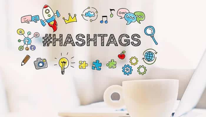Use hashtags wisely | tycoonstory media Creative illustration of hashtags, social media icons, and digital marketing symbols representing hashtag strategies to get more likes on your reels.