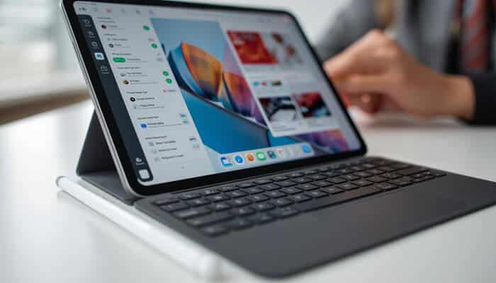 Ai makes the ipad better for remote work | tycoonstory media An ipad with a keyboard attached, showcasing its versatility and functionality as it transitions into a true laptop, making it ideal for productivity and remote work.