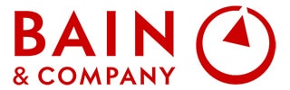 C | tycoonstory media Business consulting firms brand bain & company logo featuring red text and circular emblem on white background.