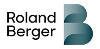 F | tycoonstory media Business consulting firms leader roland berger logo featuring modern typography with a stylized blue “b” emblem.