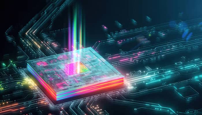 Microsoft azure quantum access | tycoonstory media Visual representation of ionq quantum computers with light beams emerging from a quantum processor, set against a futuristic circuit board background, showcasing the advanced technology behind quantum computing.