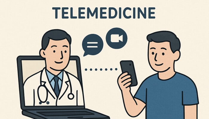 Telemedicine | tycoonstory media An illustration showing a doctor engaging with a patient through telemedicine, highlighting the role of digital solutions in improving patient engagement in healthcare.