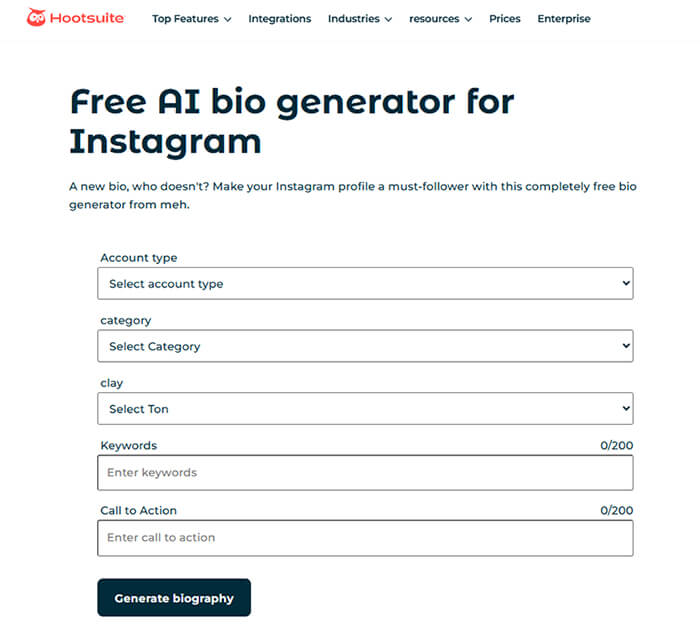| tycoonstory media Hootsuite ai instagram bio generator